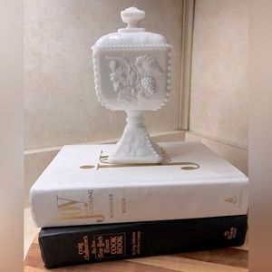 Milk Glass Covered Pedestal Bowl